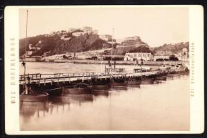 1889 Ehrenbreitstein ponton híddal Schmitz keményhátú fotó / 1889 Ehrenbreitstein vintage photo 17x11 cm