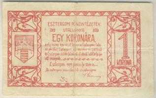 Esztergom 1919. 1K az előlap gépszinátnyomatával T:III