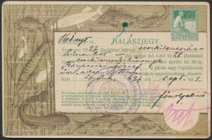 1927 Halászjegy 40f benyomott okmánybélyeggel / Fishing-ticket with imprinted document stamp