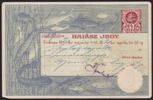 1920 Halászjegy 4K benyomott okmánybélyeggel / Fishing-ticket with imprinted document stamp