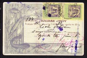 1924 Halászjegy  benyomott okmánybélyeggel + 20 000K-val / Fishing-ticket with imprinted document stamp