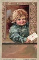Boy with letter litho s: George Borman (EB)