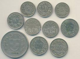 Svájc 60db klf forgalmi éremgyűjtemény ezüstökkel, közte: 1979. 5Fr "Einstein" 2klf darabj...