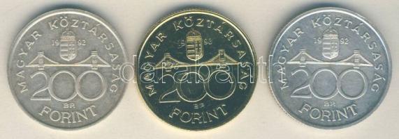 1992-1993. 200Ft Ag (3x) "MNB" egyik aranyozott T:BU,2