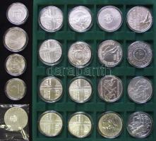 Nagyon szép gyűjtemény, forint emlékveretek, közte több sor is, összesen 21db: 1946. 5Ft Ag "vastag Kossuth" T:2 ph. + 1947. 5Ft Ag "Kossuth" T:2+ + 1948. 5Ft "Petőfi" Ag + 10Ft "Széchenyi" Ag + 20Ft "Táncsics" Ag sor T:2+,2 kis ph. + 1976. 200Ft Ag 3klf db "Festők I. - Derkovits, Szinyei, Munkácsi" sor T:BU + 1977. 200Ft Ag 3klf db "Festők II. Mányoki, Rippl-Rónai, Csontváry" sor T:BU + 1979. 200Ft Ag "Nemzetközi gyermekév" T:BU + 1979. 200Ft Ag "Bethlen Gábor" T:BU + 1981. 500Ft Ag "Bartók Béla" T:BU + 1981. 500Ft (2x) Ag "Labdarúgó VB" pár T:BU + 1982. 100Ft "Labdarúgó VB" T:BU + 1984. 500Ft Ag "Los Angeles-i olimpia" T:BU + 1984. 500Ft Ag "Sarajevoi Téli Olimpia" T:BU + 1984. 500Ft Ag "Nők évtizede" T:BU Csak 8000db! + 1988. 500Ft Ag "Világ vadvédelmi alap" T:BU