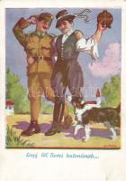 Hungarian army, recruitment, folklore, artist signed