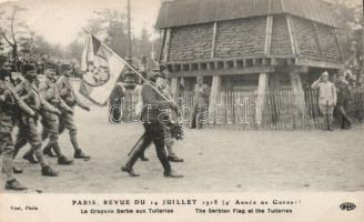 Military WWI Serbian flag carriers at the Tuileries in Paris