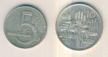 Csehszlovákia 1928. 5K Ag + 1964. 10K Ag "Szlovák felkelés" T:2-,2