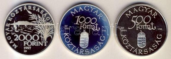 1993. 500Ft Ag "Régi dunai hajók - Árpád" + 1995. 1000Ft Ag "Régi dunai hajók - Hable...