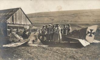 Military WWI a crashed German aeroplane photo