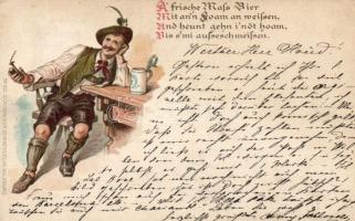 1896 (!)Austrian folklore, beer drinking and pipe smoking man litho, 1896 (!) Osztrák folklór, söröző és pipázó férfi litho