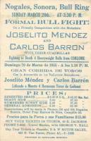 Bullfighting match in Mexico, advertisement and program on backside, artist signed (non-pc) Bikaviad...