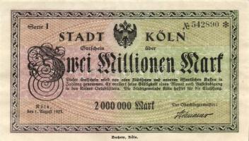 Német Birodalom/Weimari Köztársaság/Köln 1923. 2.000.000M Adenauer aláírásával T:I-