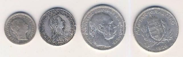 Vegyes ezüstpénz tétel: Magyarország 1894. 1K Ag T:3 + 1926. 1P Ag T:3 + Ausztria 1859A. 5Kr Ag T:2/...