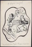 3 db Byssz Róbert karikatúra, tus-papír, jelzett