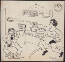 3 db Byssz Róbert karikatúra, tus-papír, jelzett