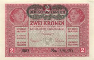 1917. 2K (2x) egyik zöld "Deutschösterreich" felülbélyegzéssel T:I-,II