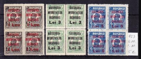 Besszarábia 1923 3 db segélybélyeg négyestömb
