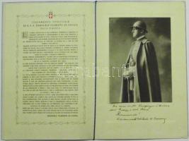 1931 Emanuele Filiberto of Savoy-Aosta olasz tábornok erkölcsi végrendelete fényképes brossúrában kiadva / Spiritual will of Prince Emanuele Filiberto of Savoy-Aosta, 2nd Duke of Aosta, commander of the Italian 3rd army. Issued with picture in printed matter