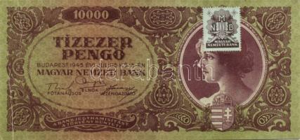 1945. 10.000P bélyeggel és függőlegesen végighúzódó papírráncokkal T:I