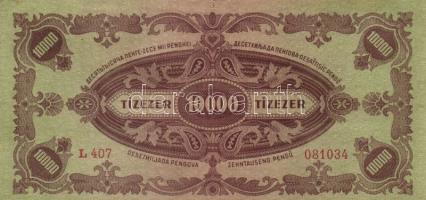 1945. 10.000P (3x) "MNB" bélyeggel, több darabnál eltolódott nyomat, és eltérő színárnyala...