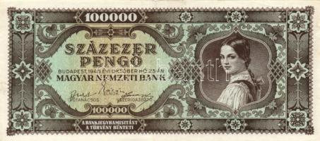 1945. 100.000P (2x) feltűnően eltérő színváltozatok  T:II,III