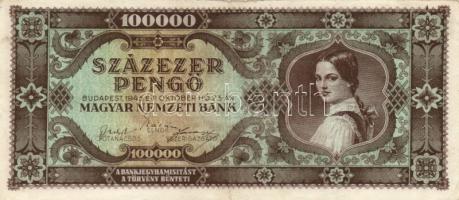 1945. 100.000P (2x) feltűnően eltérő színváltozatok 
T:II,III