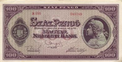 1945. 100P (3x)feltűnően eltérő színváltozatok! T:II-,III