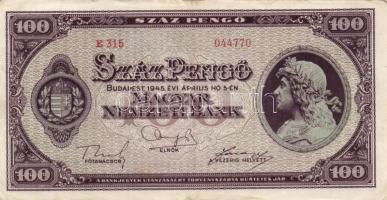 1945. 100P (3x)feltűnően eltérő színváltozatok! T:II-,III