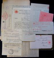 cca 1914-1918 13 db Vöröskereszt témájú nyomtatvány, okmány olasz nyelven / Italy 13 printed matters and documents abour Red-Cross
