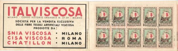 1940 Tuberkolózis Olasz segélybélyeg 10c kisív bélyegfüzetben / Italy tubercolosis sheet in booklet