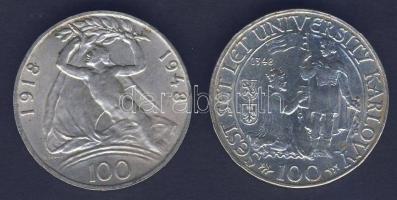 Csehszlovákia 1948. 100K Ag (2x) "Károly Egyetem évforduló" + "Függetlenség" T:2