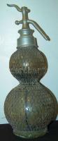 Régi, fémhálós, szakított üveg szódás/szikvizes szifon / Vintage soda bottle 40 cm