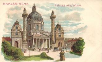 Vienna Karlskirche litho s: Geiger R.