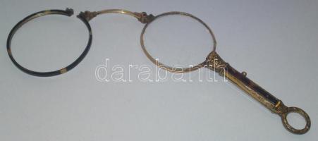 cca 1900 Bakelit-aranyozott fém lornyon (egyik üveg hiányzik) / Googles