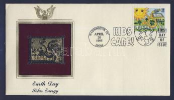 USA/Washington 1995. "A Föld Napja-Napenergia.- aranyozott bélyeg replika - emlékplakett borítékban, bélyeggel és elsőnapi bélyegzővel T:1