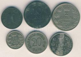 Szerbia 1912. 20P + 1D Ag + 1920. 10P + 1925. 50P + 2D + 1943. 10D T:2,3 ph