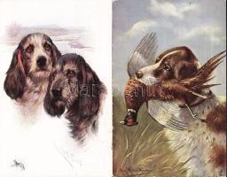 2 db régi, szignós Kutya képeslap
