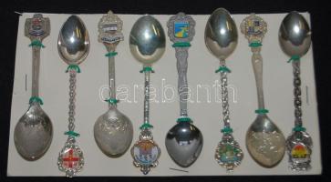 8 db klf emlék- és díszkanál, ebből 6 db ezüstözött, jelzett