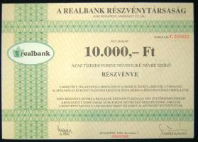 1994. "A Realbank Részvénytársaság" 10.000Ft értékű részvénye szelvényekkel T:1