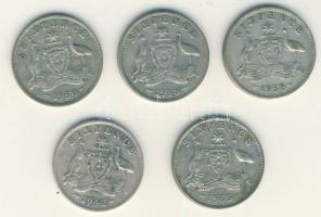 Ausztrália 1942-1958. Sixpence Ag (5x) klf évszámokkal! T:2-,3