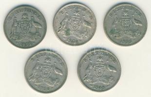 Ausztrália 1948-1957. Sixpence Ag (5x) klf évszámokkal! T:2-,3