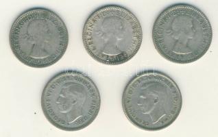 Ausztrália 1948-1957. Sixpence Ag (5x) klf évszámokkal! T:2-,3