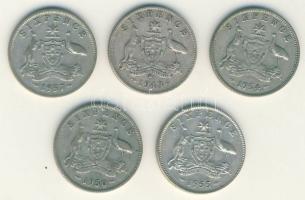 Ausztrália 1943-1957. Sixpence Ag (5x) klf évszámokkal! T:2-,3