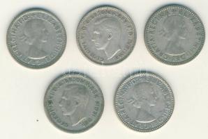 Ausztrália 1943-1957. Sixpence Ag (5x) klf évszámokkal! T:2-,3