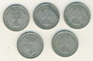 Ausztrália 1948-1959. Sixpence Ag (5x) klf évszámokkal! T:2-,3