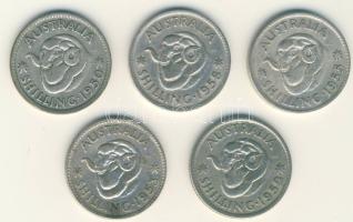 Ausztrália 1950-1958. 1Sh Ag (5x) klf évszámokkal! T:vegyes