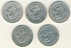 Ausztrália 1946-1961. 1Sh Ag (5x) klf évszámokkal! T:vegyes