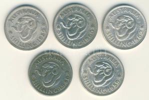 Ausztrália 1946-1962. 1Sh Ag (5x) klf évszámokkal! T:vegyes