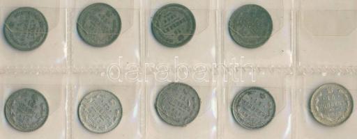 Cári Oroszország 1893-1918. 10k Ag (3x) 3 klf + 15k Ag (9x) 9 klf + 20k Ag (8x) 8 klf, összesen 20db...
